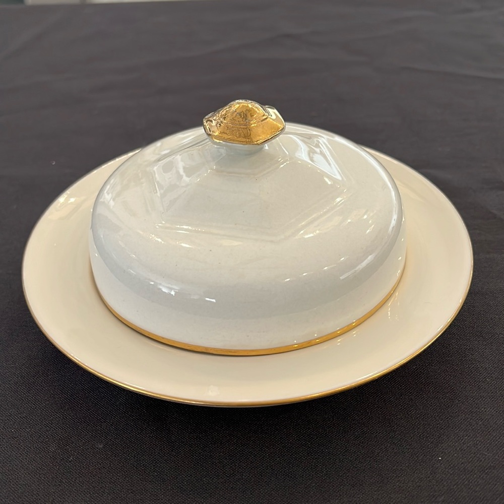 Vintage Lennox / Belleek Round Butter Dish